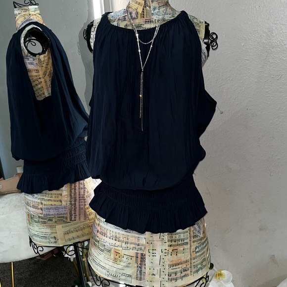 Catherine Malandrino Blue and Orange Ruched Sleeveless Blouse - Picture 4 of 7